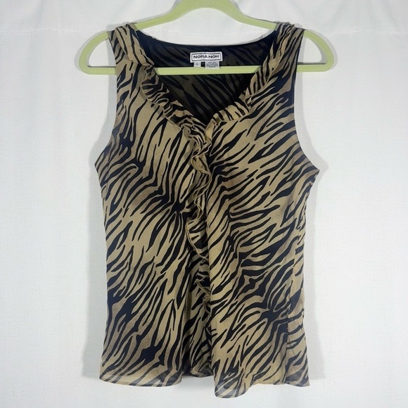 Nora Noh Tops - 90s Vintage Silk Zebra Print Ruffled Blouse